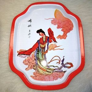 VINTAGE Action Industries Tin Tray with Asian imagery